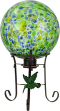 10 Inch Glass Gazing Ball, with 9.4" Tall Metal Gazing Globe Stand, Glass Balls Display Holder Set for Outdoor Garden Lawn Yard Decoration, Bright Summer Burst-Ruum Studio Home