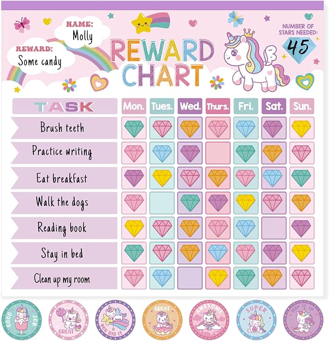 Reward Chart for Kids,Magnetic Behavior Chore Chart for Kids at Home,26 Little Hose Chore Charts,1960 Diamond Stickers,56 Reward Stickers,Incentive Chart to Develop Responsibility and Good Habits,Pink-Ruum Studio Home