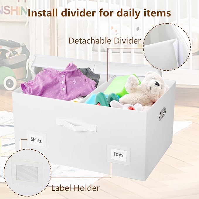 75 Quarts Extra Large Decorative Storage Bins with Lids, 3 Packs White Collapsible Storage Bins with Lids, Stackable Storage Bins Decorative Box Storage With Lid Extra Large-Ruum Studio Home