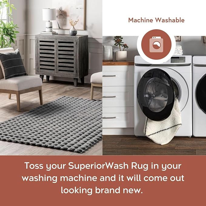 nuLOOM Jeni Checkered 2'6" x 10' Machine Washable Runner Rug for Living Room Bedroom Dining Room Entryway Hallway Kitchen, Dark Grey-Ruum Studio Home