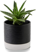 Nihow Ceramic Plant Pot: 6 Inch Planter with Drainage Hole & Saucer for Indoor & Outdoor Plants - Cylinder Round Flower Pot for Succulent/Herbs/Violets - Black & White-Ruum Studio Home