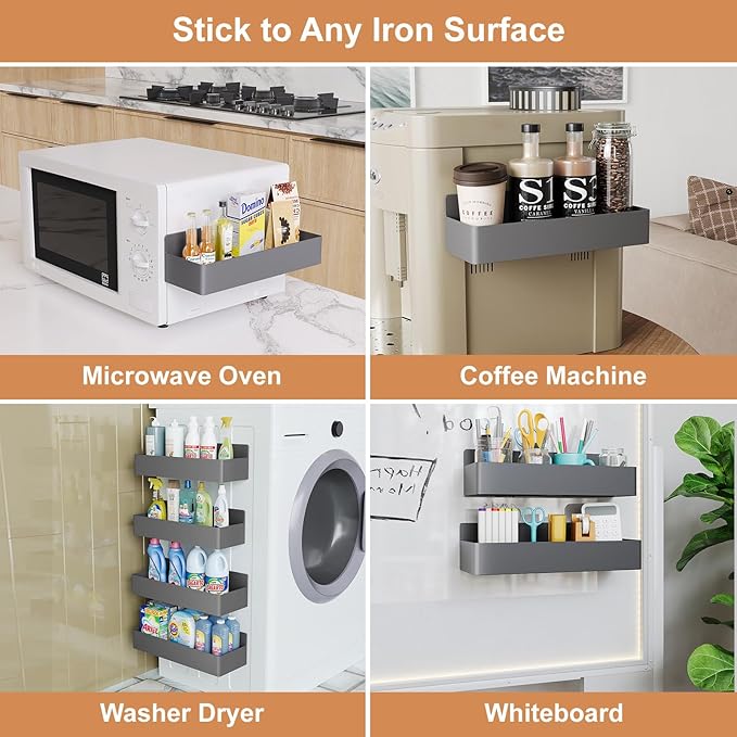 Magnetic Spice Rack for Refrigerator, Kitchen Organizer and Storage Shelf, Grey (4 Pack)…-Ruum Studio Home