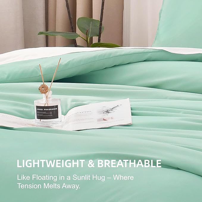 Litanika Comforters Mint Green King Size, 3 Pieces Lightweight Solid Bedding Set & Collections, All Season Fluffy Bed Set (104x90In Comforter & 2 Pillowcases)-Ruum Studio Home