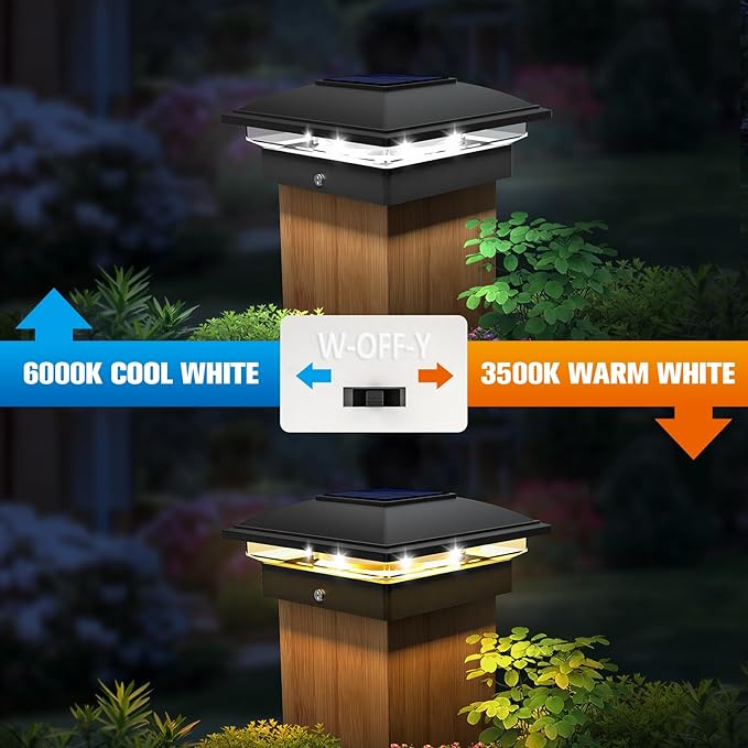 VOLISUN Solar Post Cap Light Outdoor Waterproof 4pack,Solar Fence - Post Lights for 4x4 5x5 6x6 Wooden/Vinyl Post,Black Deck Post Cap Light Solar Powered with Warm White for Garden/Patio/Porch-Ruum Studio Home
