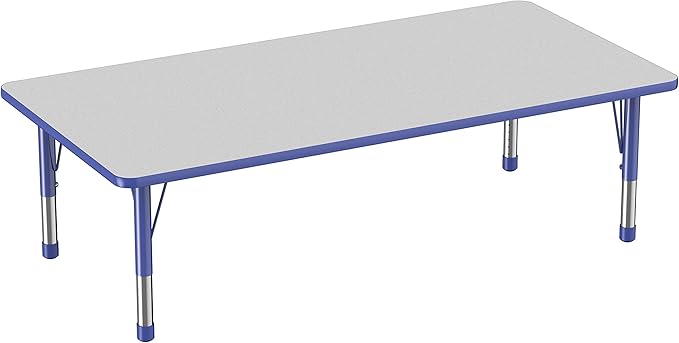 FDP Rectangle Activity School and Classroom Kids Table (36 x 72 inch), Toddler Legs, Adjustable Height 15-24 inches - Gray Top and Blue Edge-Ruum Studio Home