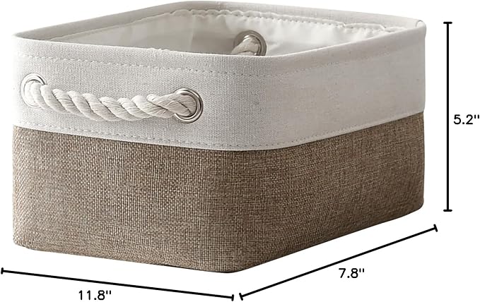 TheWarmHome Storage Basket for Organizing - 1 Pack 12x8x5.2 inch Baskets for Gifts Empty with Handles, Fabric Storage Cubes for Organizer Closet Dog Gift Cloth Toy (Whiet & Khaki)-Ruum Studio Home