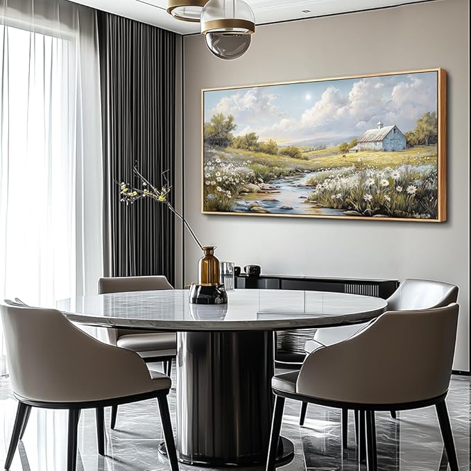 PHAOHUAXM Wall Art For Living Room Large Canvas Wall Decor For Bedroom Flower Watercolour Painting Office Decoration Countryside Scenery Mural Artwork Ready To Hang Home Decor 24x48 In Wood Framed-Ruum Studio Home