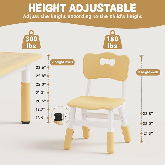 Brelley Kids Table and 4 Chairs Set, Height Adjustable Toddler Table and Chair Set, Graffiti Desktop, Non-Slip Legs, Max 300lbs, Children Multi-Activity Table for Ages 2-8-Ruum Studio Home
