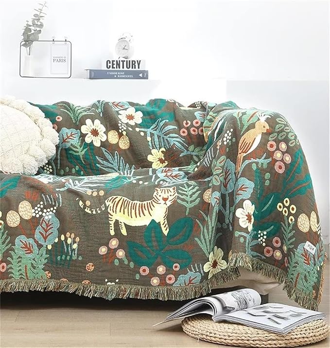 MSGKV 100% Cotton Throw Blanket for Couch Bed Sofa, Cotton Quilt Coverlet Reversible Mudcloth Throws, Soft Cozy Farmhouse Blankets 60''x 80'' Tiger Print Blanket for All Seasons-Ruum Studio Home