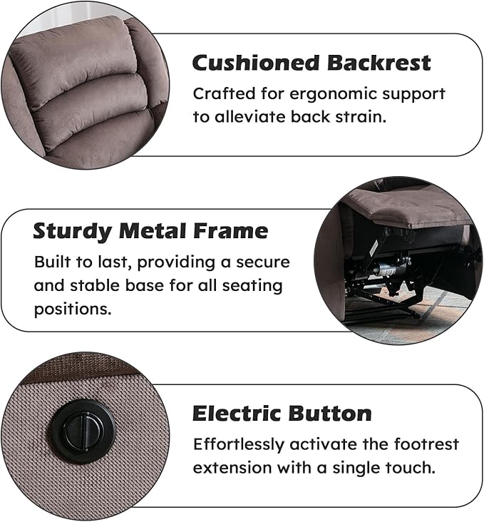 EBELLO Classic Power Recliner Chair, Oversized Electric Reclining Chair with Overstuffed Cushion and Back, Soft Fabric Adults Single Recliner Sofa for Living Room, Set of 2 Brown-Ruum Studio Home