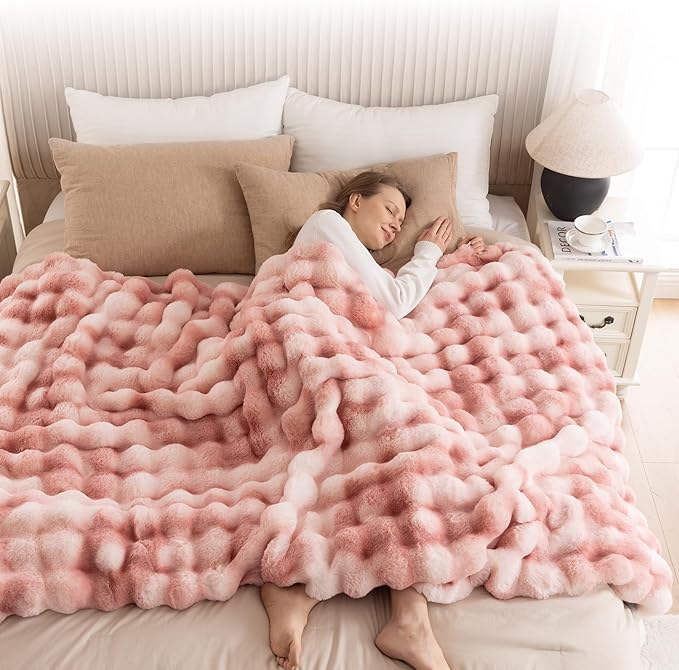 Cozy Faux Fur Throw Blanket for Couch-Warm Fuzzy Throw Blanket, Soft Plush Thick Bubble Blankets for Bedroom and Living Room, Furry Luxury Blanket, 60 x 80, Tie-Dye Pink-Ruum Studio Home