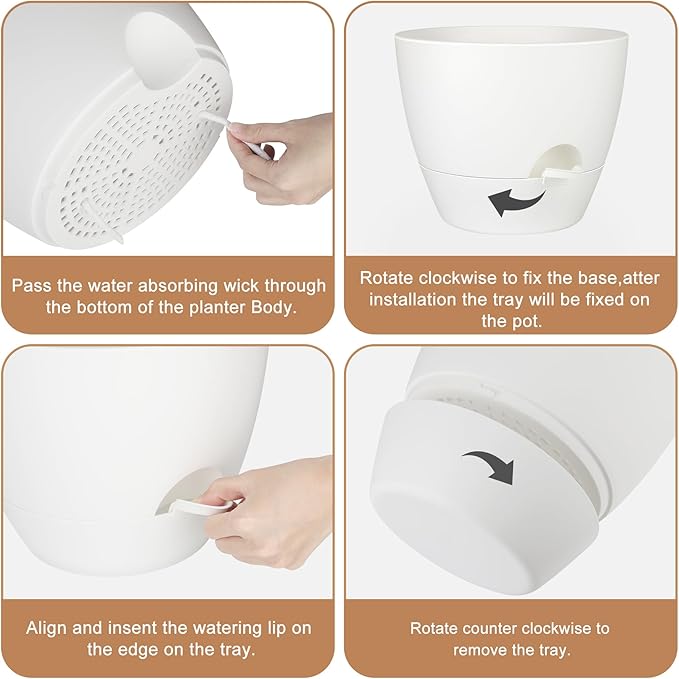 Plant Pots 10/9/8/7.5/7 Inch Self Watering Pots, Set of 5 Plastic Planters with Drainage Holes and Saucers,Plastic Flower Pots,Nursery Planting Pot for Indoor Out Door Plants(Pure White)-Ruum Studio Home