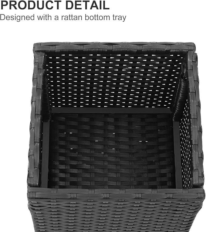 SUNNYPARK 2 Pack Tall Planters for Outdoor Plants Rattan Modern Tall Square Planter Box with Removable Liners Indoor Outdoor Porch Patio Flower Pot (12’’ x 12’’ x 24’’)-Ruum Studio Home