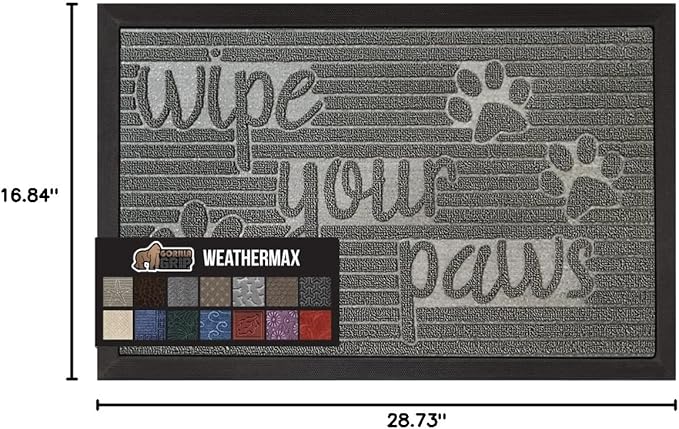 GORILLA GRIP 100% Waterproof All-Season WeatherMax Doormat US Designed Natural Rubber, Stain and Fade Resistant, Low Profile Indoor Outdoor Door Mats, Easy Clean Patio Mat, 17x29, Stone Paws-Ruum Studio Home
