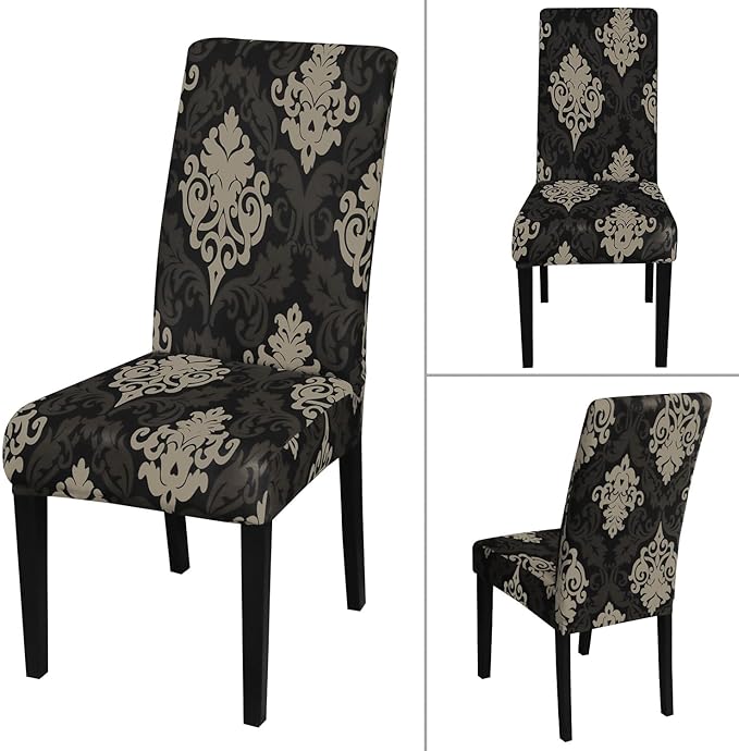 JQinHome Dining Chair Slipcover, High Stretch Removable Washable Chair Seat Protector Cover Set of 6,Chair Covers for Dining Room, Kitchen,Home Party,Wedding Ceremony(Luxe Black, 6PC)-Ruum Studio Home