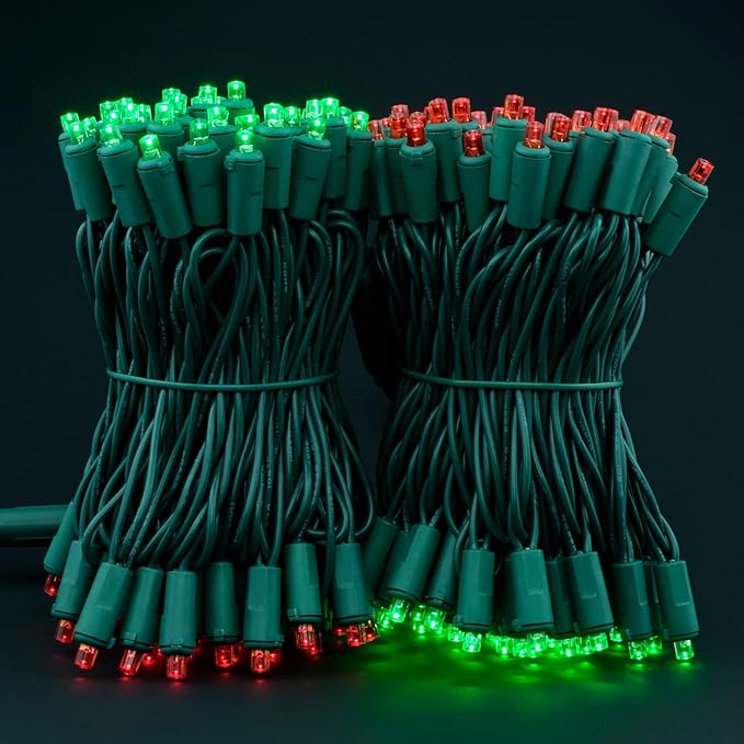 200 Count Red Green Wide Angle LED Christmas Lights, 66 ft Green Wire UL Certified Commercial Grade 5mm Holiday String Light Set (Red & Green)-Ruum Studio Home