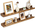 Fun Memories Picture Ledge Shelf for Wall, 36 inch Pine Wood Nursery Book Shelves Set of 2- Wall Book Shelves for Kids Room, Home Decor - Kitchen Spice-Carbonized-Ruum Studio Home