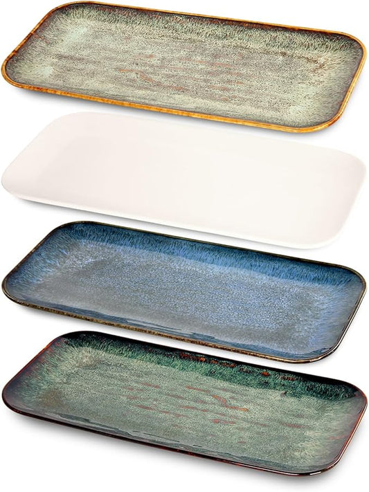 Porcelain Dinner Plates, Serving platters for entertaining, for Fruit, cheese, snack, Bread, cupcake, Salad - Scratch Resistant durable, Microwave, Dishwasher Safe, four colors 4 PCS-Ruum Studio Home