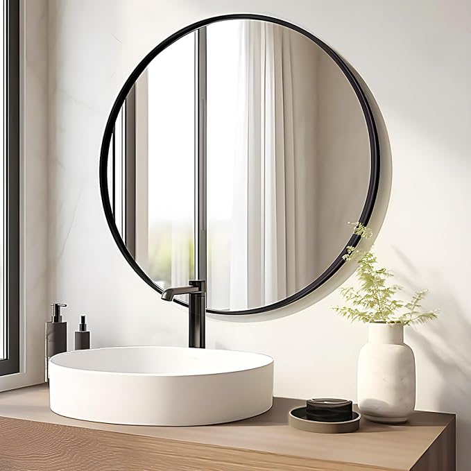 Fabuday Large Black Circle Mirror 36 Inch - Big Wall Round Mirror for Bathroom, Living Room, Bedroom, Hallyway, Matte Frame Metal Mirrors-Ruum Studio Home