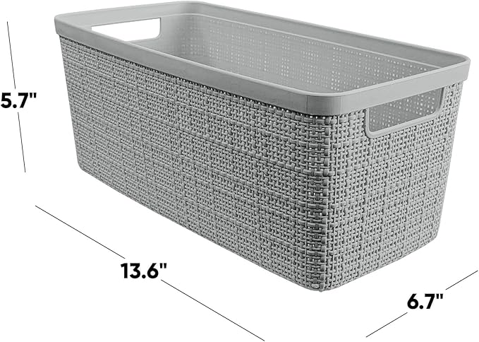 Curver Jute Decorative Plastic Organization and Storage Basket Perfect Bins for Home Office, Closet Shelves, Kitchen Pantry and All Bedroom Essentials, Set of 8 Grey-Ruum Studio Home