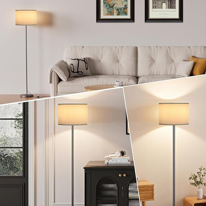 Ambimall 60'' Modern Floor Lamp with Shade, Tall Lamps for Living Room, Bedroom, Office, Dining Room, Gray Shade with Deep Gray Pole(Without Bulb)-Ruum Studio Home