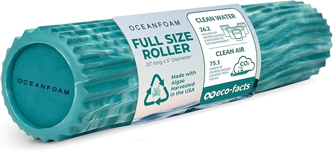 Oceanfoam Tidal Roller - Jade & Seafoam Marbled - Muscle Massage Foam Roller for Back Pain & Stretching - Firm and Ergonomic Wide Wave Textured - Yoga, Athletics, & Wellness - Full Size, 20" x 5"-Ruum Studio Home