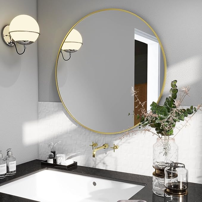 BEAUTYPEAK 20 Inch Round Mirror, Metal Frame Circle Mirror, Wall Mounted for Entryway, Bathroom, Vanity, Living Room, Gold-Ruum Studio Home