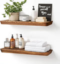 24"x6.8"x1.6" Slanted Floating Wall Shelves 2-Pack - Rustic Brown Finish, Heavy-Duty Solid Wood Design with Hidden Brackets - Perfect for Living Room, Kitchen, Bathroom, or Office-Ruum Studio Home