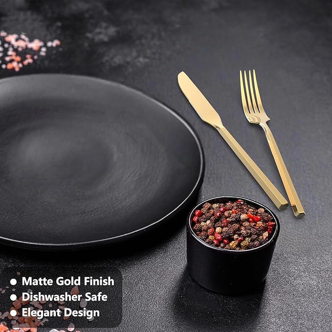 Gold 20 Piece Stainless Steel Silverware Set, Handle Flatware, Modern Mirror Finish Cutlery Set, Service for 4, Dishwasher Safe-Ruum Studio Home