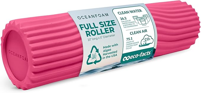 Oceanfoam Tidal Roller - Hot Pink - Muscle Massage Foam Roller for Back Pain & Stretching - Firm and Ergonomic Wide Wave Textured - Yoga, Athletics, & Wellness - Full Size, 20" x 5"-Ruum Studio Home