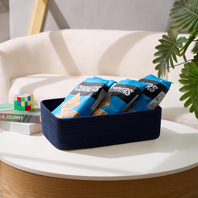 Large Shallow Organizing Baskets 15x11x5.1 Inches - Rope Woven Storage Bins for Bathroom, Shelves, Cube Closet, Navy Blue 2 Packs-Ruum Studio Home