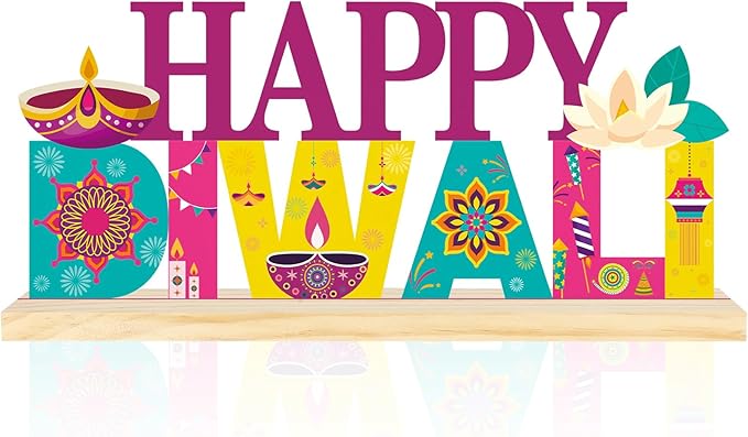 COCHIE Metal Happy Diwali Sign, Indian Festival of Light Table Centerpieces Decorations for Home, Office, Shelf, Mantel, Indoor, Traditional Party Supplies Decor (Diwali)-Ruum Studio Home
