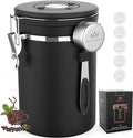 Coffee Canister with Scoop,Date Tracker 304 Stainless Steel Airtight Container One-Way CO2 Valve for Coffee Beans,Tea,Sugar,Kitchen Storage (Black, 22oz)-Ruum Studio Home