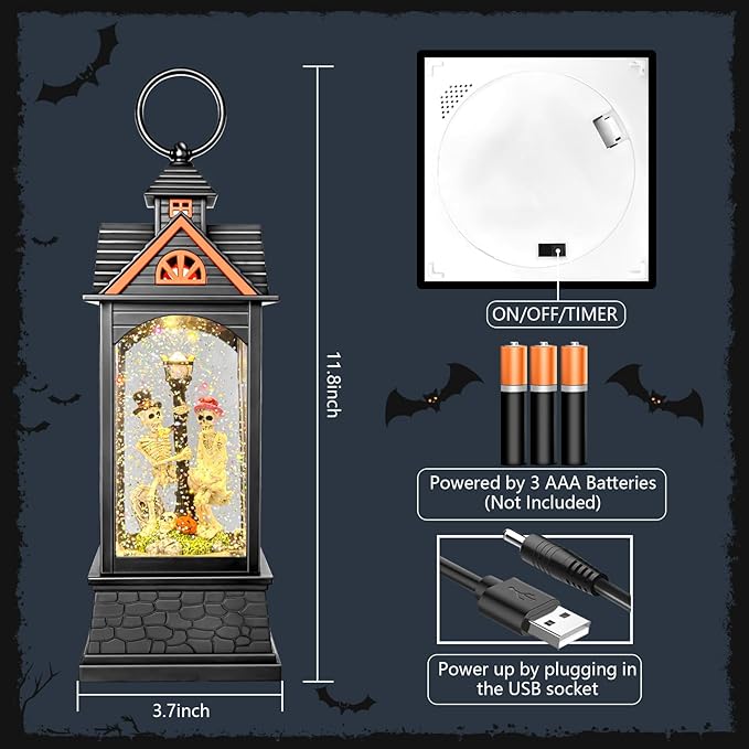 Halloween Snow Globe Lantern, Spooky Ghost Halloween Decor, Plug-in & Battery Operated Snow Globes for Halloween Decorations Indoor-Ruum Studio Home
