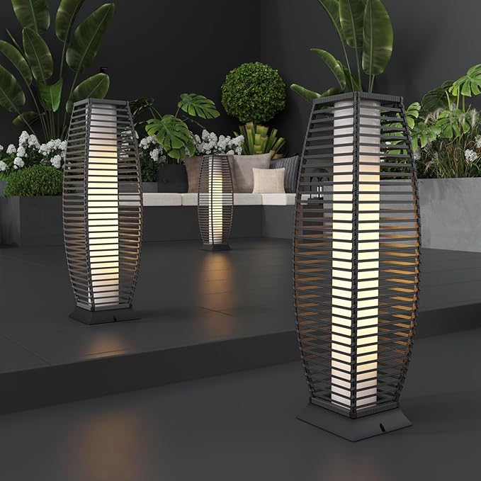 Outdoor Floor Lamp Weather-Resistant Outdoor Wicker Light Solar Powered Lantern Deck Lights for Patio Yard Garden-Ruum Studio Home