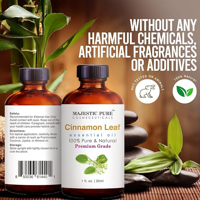 Majestic Pure Cinnamon Essential Oil with Glass Dropper - 1 Fl Oz - 100% Pure and Natural Cinnamon Oil - Premium Grade Essential Oils for Diffuser, Aromatherapy, Soap and Candle Making-Ruum Studio Home