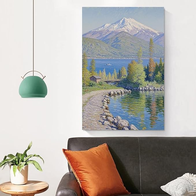 Color harmony mountain scenery blue sky lake wall painting suitable for living room natural scenery painting suitable for bedroom home decoration-Ruum Studio Home