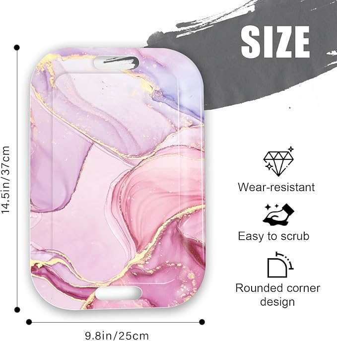 Serving Trays with Handles, 14.5 x 9.8 inch Rectangular Plastic Tray for Restaurant, Kitchen, Painting of Pink and Gold Marble-Ruum Studio Home