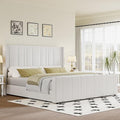 King Size Bed Frame and Headboard, Soft Velvet Upholstered Bed Frames with Vertical Channel Tufted Wingback Headboard & Footboard, Soft Bed Frame King, Noise Free, Easy Assembly, White-Ruum Studio Home