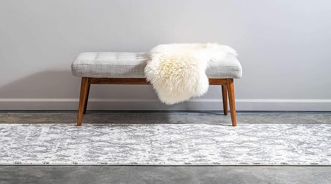 Unique Loom Rosso Collection Vintage, Geometric, Bohemian, Traditional, Distressed, Southwestern Area Rug, 2' 0" x 6' 0", Light Gray/Ivory-Ruum Studio Home