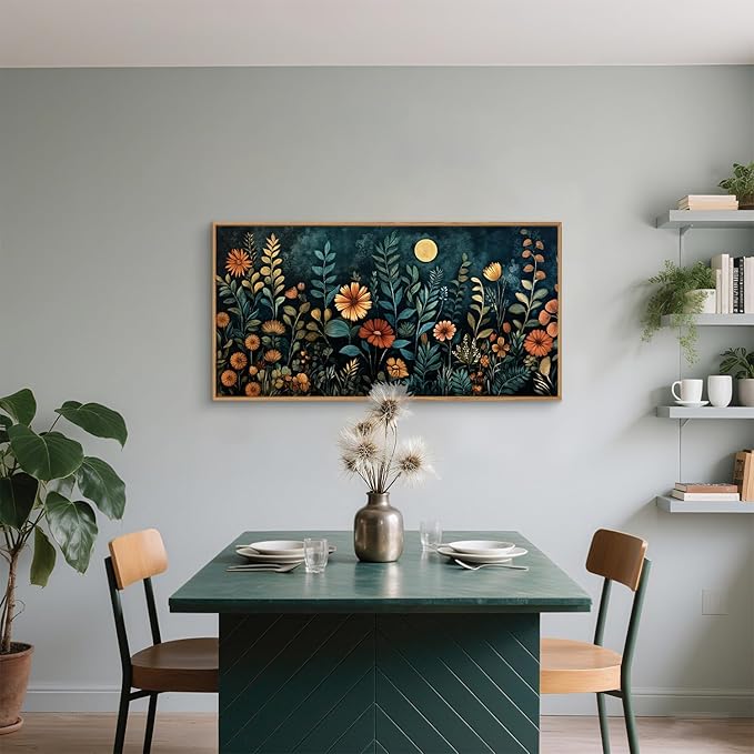 Vintage Dark Botanical Framed Canvas Wall Art Set, Colorful Floral Wall Decor, Nature Wildflower Wall Painting, Colorful Blossom Art Prints for Living Room, Bedroom, Office - 20"X40"x1-Ruum Studio Home