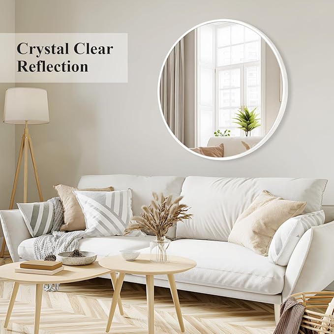 Fabuday White Round Mirror 30 Inch - Large Circle Mirror for Bathroom, Living Room, Hallway, Entryway, Matte Aluminum Frame Circular Mirrors for Wall Decor-Ruum Studio Home