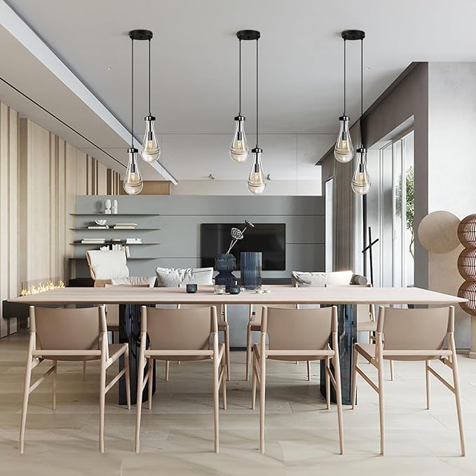 Black Raindrop Pendant Lights Kitchen Island, Bronze 2-Light Cluster Pendant Light for Dining Room, Dimmable Hanging Pendant Lighting Bedroom Light Fixture Ceiling Chandelier for Foyer-Ruum Studio Home