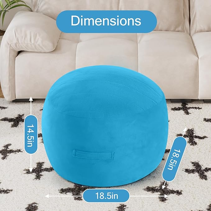MeMoreCool Round Stuffed Pouf Ottoman Foot Rest, Floor Pouf Foot Stool with Soft Foam Chunk Filling, Small Round Ottoman Footstool Circle Footrest for Living Room, Blue-Ruum Studio Home