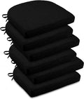 downluxe Indoor Chair Cushions for Dining Chairs, Soft and Comfortable Textured Foam Kitchen Chair Pads with Ties and Non-Slip Backing, 16" x 16" x 2", Black, 6 Pack-Ruum Studio Home