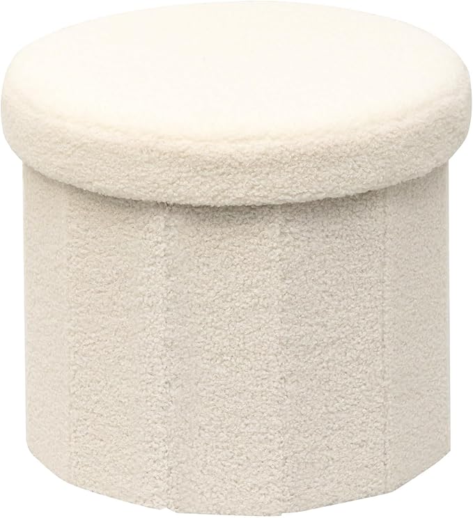 B FSOBEIIALEO Storage Ottoman Cube, Round Ottomans with Storage Foot Stool Footrest for Lving Room, Boucle Ottoman Seat for Dorm Room,Faux Teddy Fur, Cream White 15"x15"x15"-Ruum Studio Home