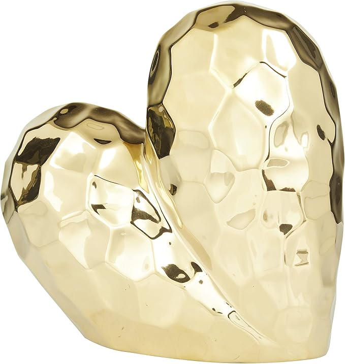 Deco 79 Porcelain Heart Sculpture, 8" x 3" x 8", Gold (Pack of 12)-Ruum Studio Home