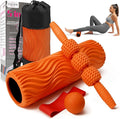 5-in-1 Foam Roller Set, Massage Roller Stick, Massage Ball, Resistance Band for Deep Muscle Massage, Trigger Point Release, Pilates, Yoga (Orange-Wave)-Ruum Studio Home