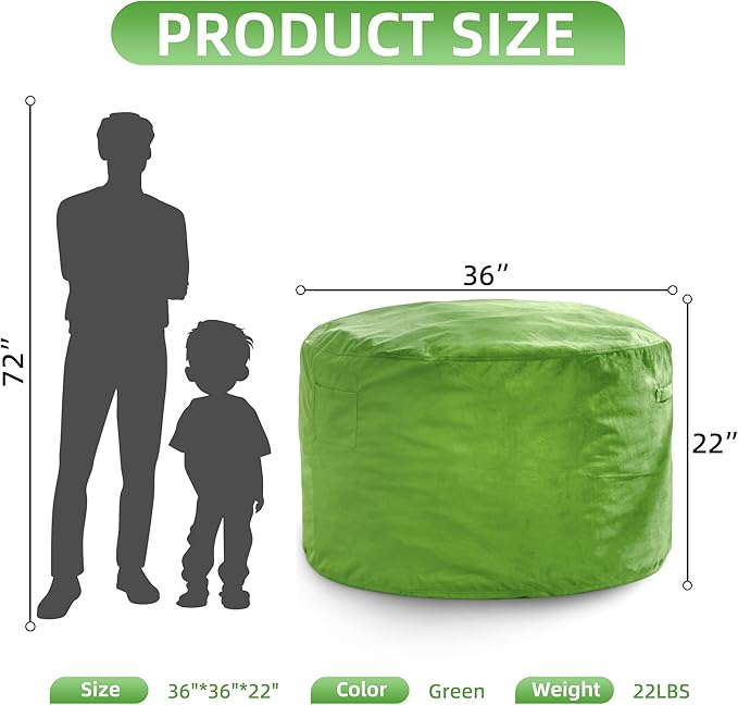 Hobestluk 3FT Bean Bag Chair Giant Bean Bag Chairs for Adults Large Bean Chairs with Removable Cover, Beanbag Chair with Filler, Adult Bean Bag Chairs for Living Room, Bedroom-Ruum Studio Home