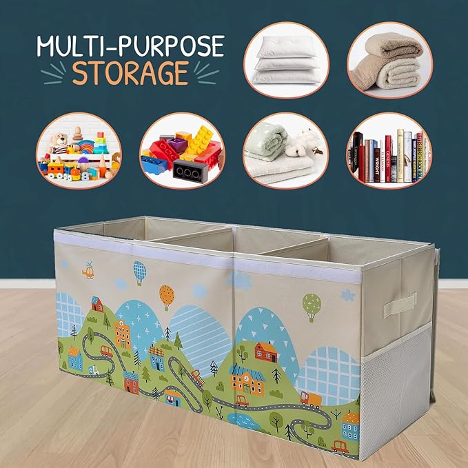 Extra Large Toy Storage Organizer with Lid - Sturdy, Collapsible Toy Chest Storage Box with Cute Design - Toys Bin with Dividers for Kids, Boys, Girls, Nursery, Bedroom, Play room 37"x16"x14"-Ruum Studio Home